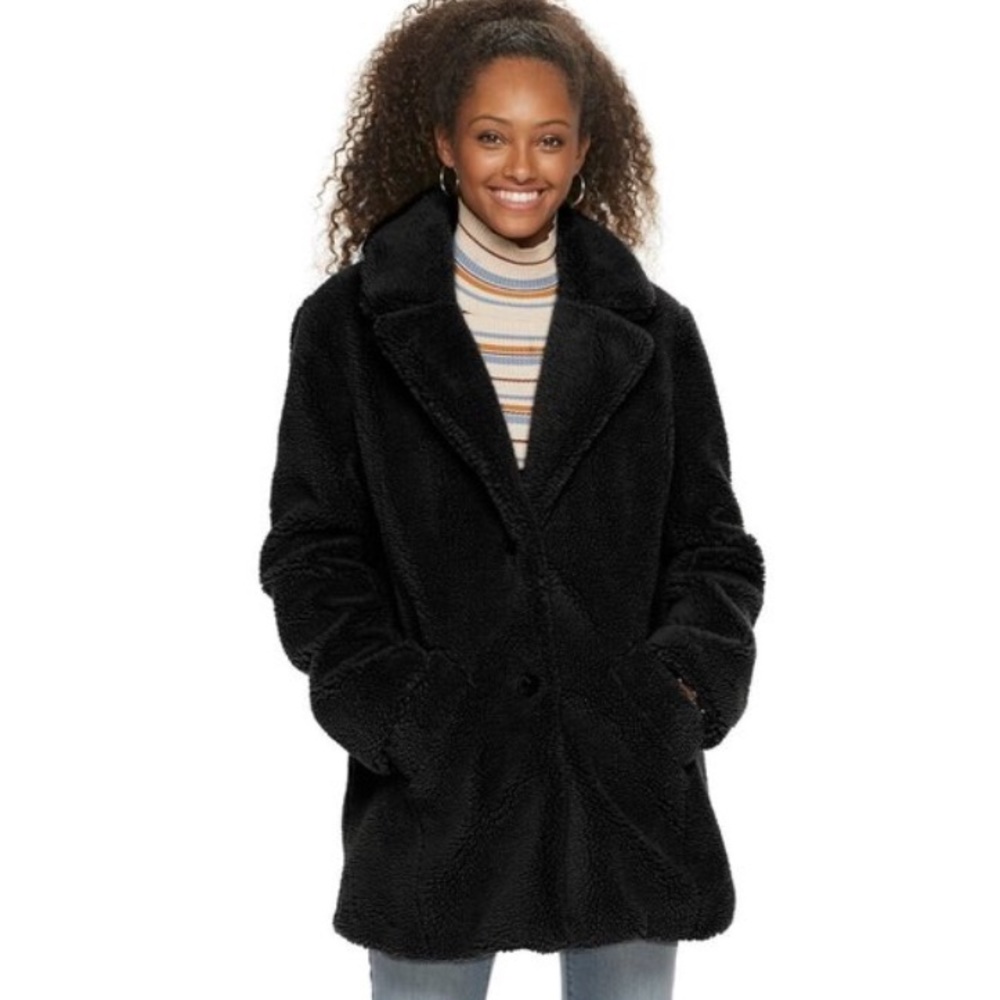 Sebby Collection Black Faux Shearling Teddy Jacket Size Large